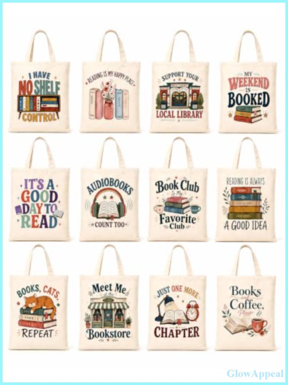 Zippered Canvas Book Tote Bag Lightweight Book Lover Gift for Women